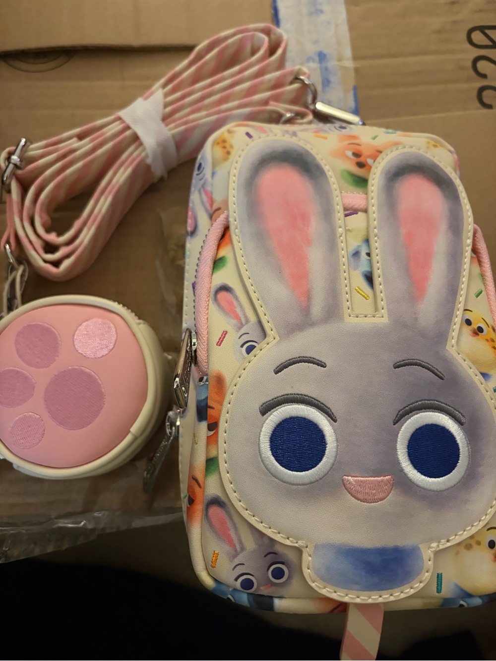 Loungefly Pastel Pink, Blue and Cream Judy Crossbody Bag with Removable Strap